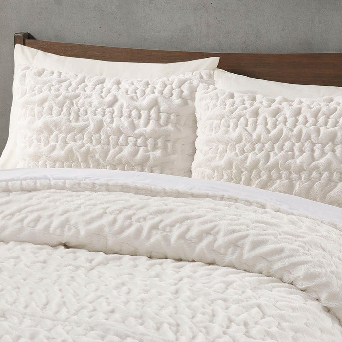 Blair - Ruched Fur Down Alternative Comforter Set - Ivory - Simple Home Plus