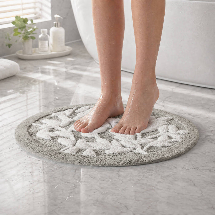 Serene - 25" Round Cotton Tufted Bath Rug - Gray