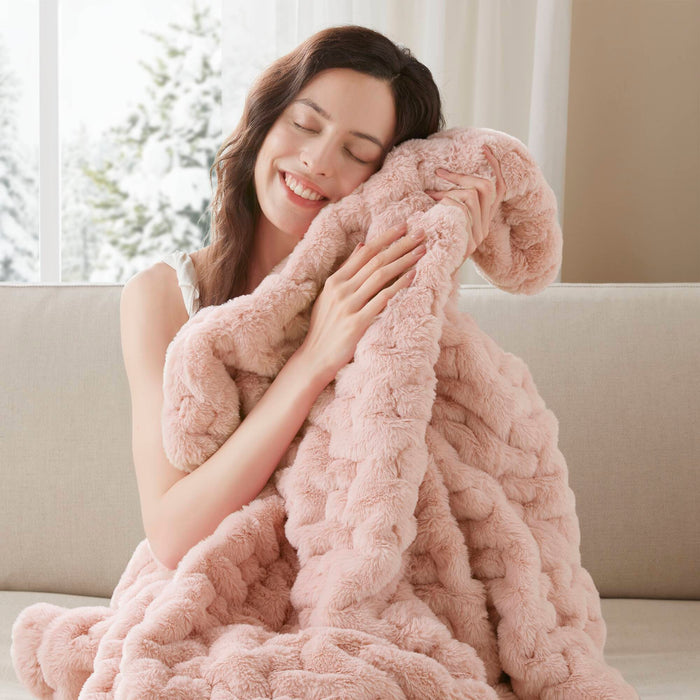 Ruched Fur - Ruched Throw - Blush - Simple Home Plus
