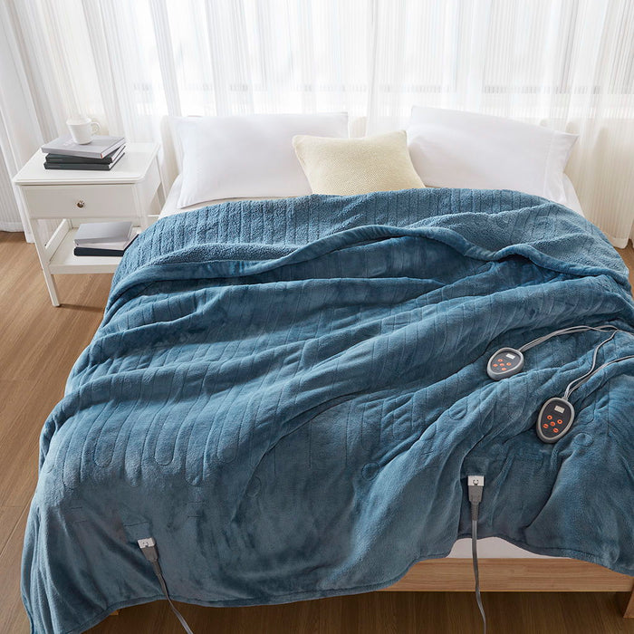 Heated Microlight To Berber - Full Blanket - Blue