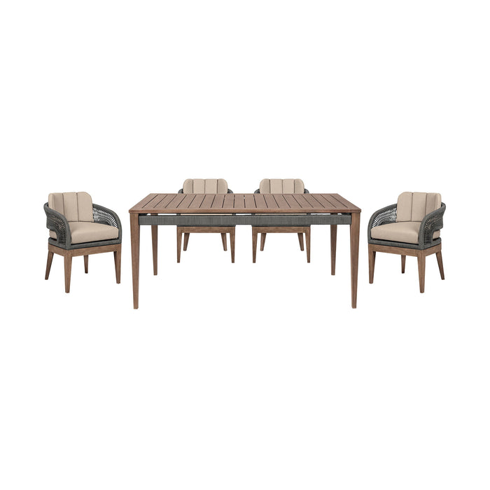 Orbit - Outdoor Patio 5 Piece Dining Set - Weathered Eucalyptus / Taupe - Simple Home Plus
