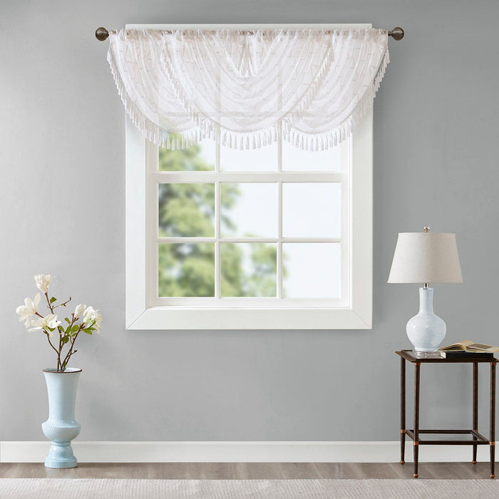 Irina - Diamond Sheer Embroidered Waterfall Valance - White - Simple Home Plus