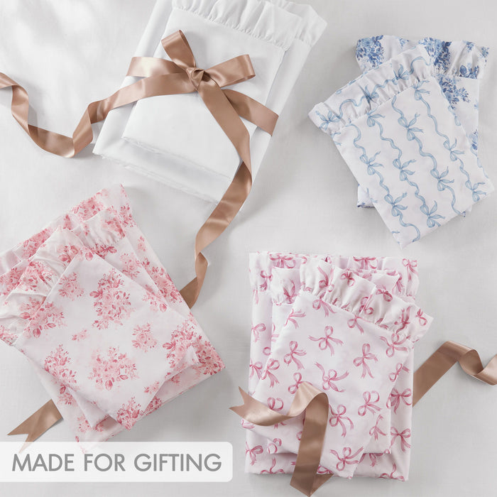 Microfiber Ruffle - California King Sheets - Blue Floral