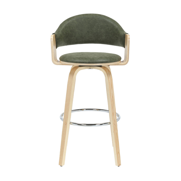 Daxton - Swivel Bar Height Round Back Wood Bar Stool With Faux Leather Seat