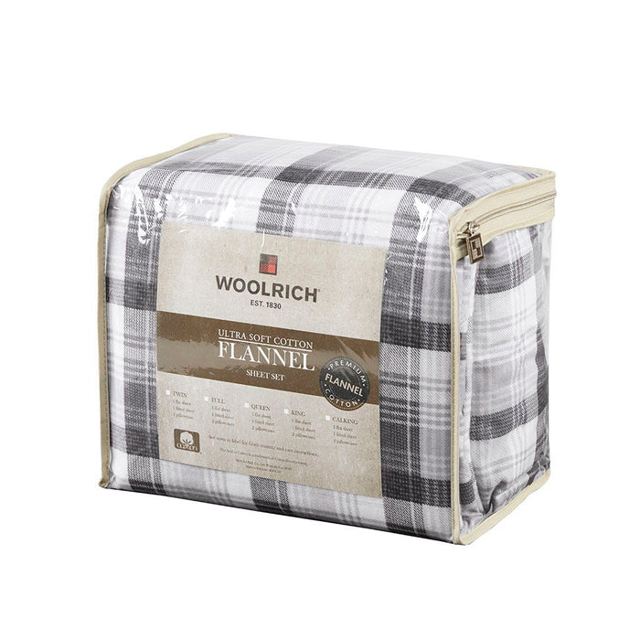 Flannel - Queen Sheet Set Cotton - Gray Plaid - Simple Home Plus