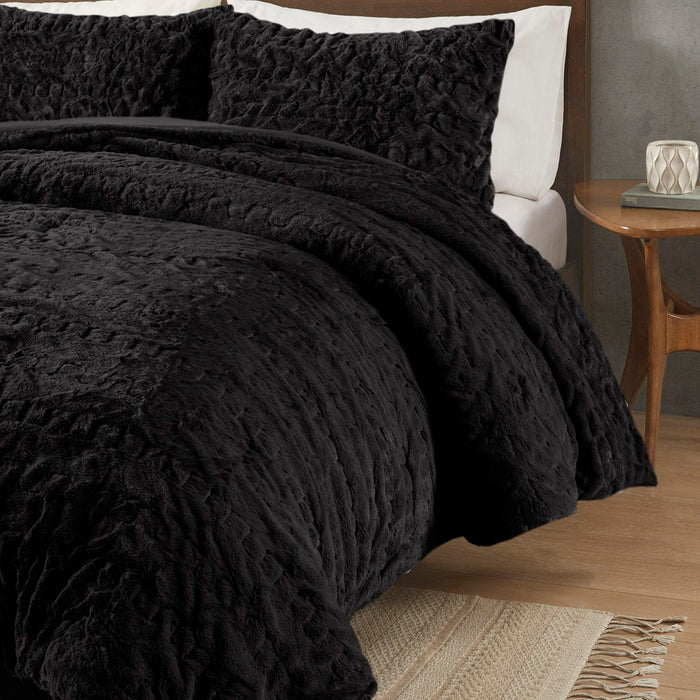 Blair - Ruched Fur Down Alternative King Comforter Set - Black - Simple Home Plus