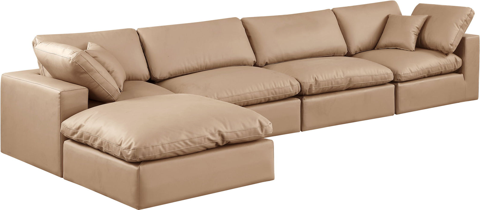 Comfy - 5 Piece Faux Leather Modular Sectional With Chaise - Tan - Simple Home Plus