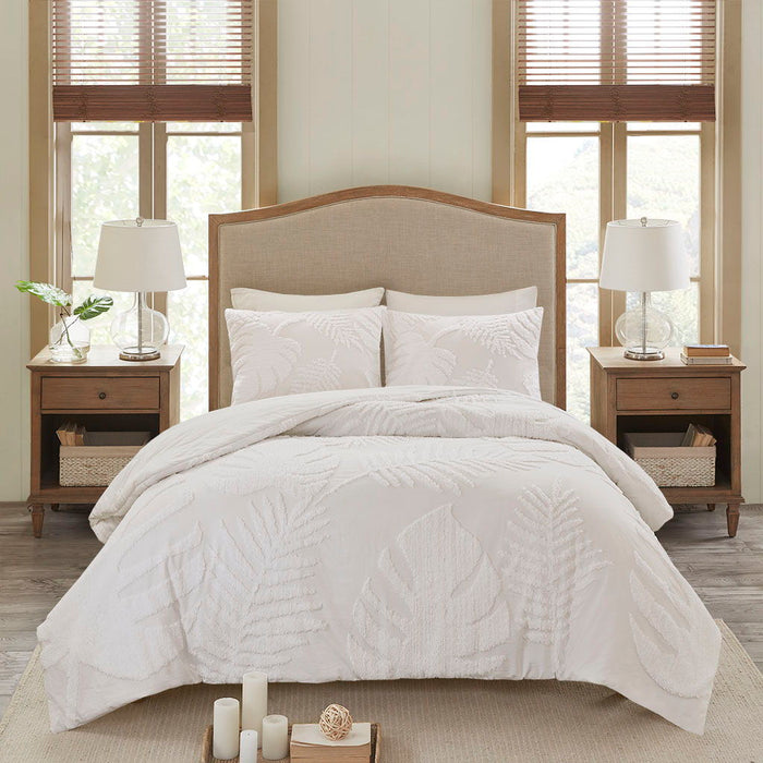 Bahari - 3 Piece Tufted Palm Duvet Cover Set - Off White - Simple Home Plus