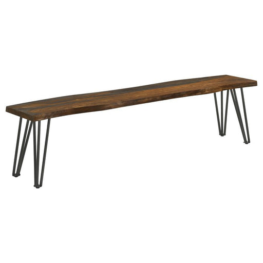 Neve - Live-Edge Dining Bench With Hairpin Legs - Sheesham Gray And Gunmetal - Simple Home Plus