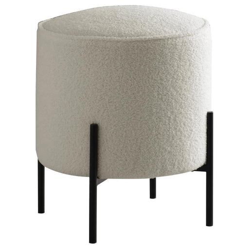 Basye - Round Upholstered Ottoman - Beige And Matte Black - Simple Home Plus