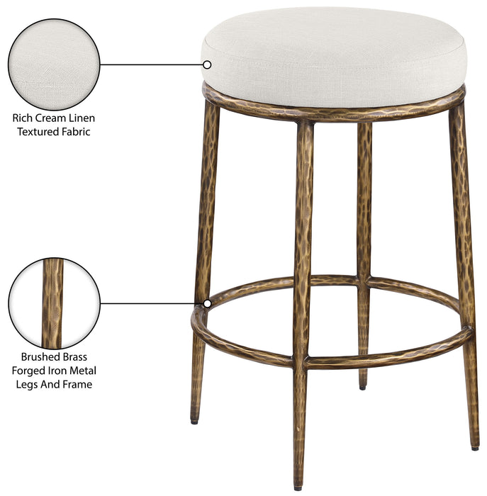 Ferro - Linen Textured Performance Fabric Upholstered Backless Counter Stool - Cream / Brushed Gold - Simple Home Plus