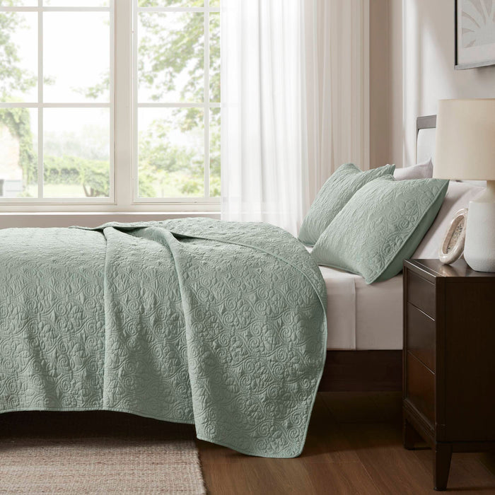 Quebec - Twin Reversible Coverlet Set - Seafoam