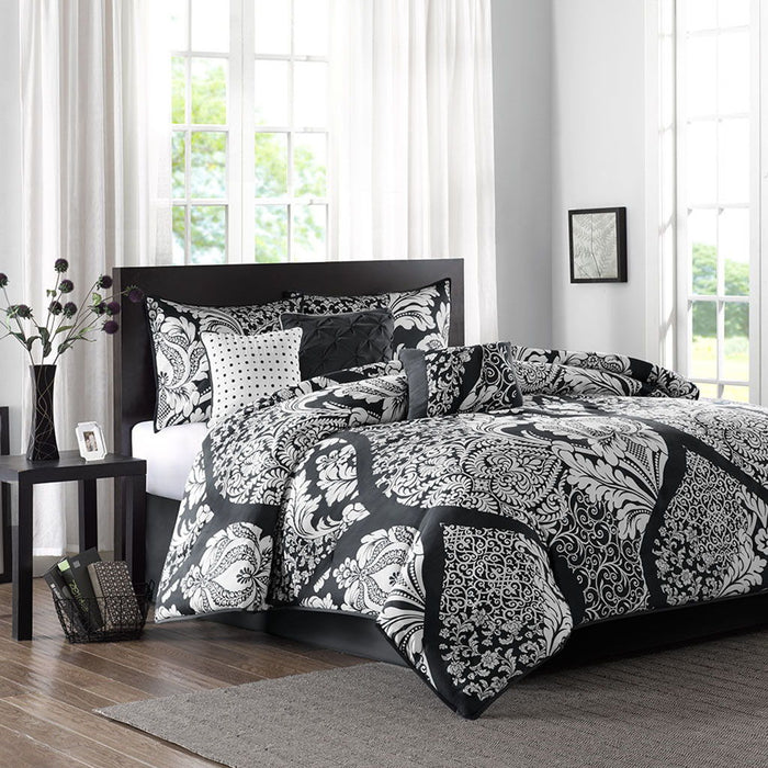 Vienna - 7 Piece Cotton Printed Comforter Set - Black - Simple Home Plus