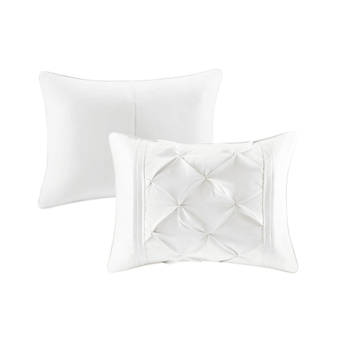 Laurel - Pieced Pleated 7 Piece Tufted Comforter Set Full - White - Simple Home Plus