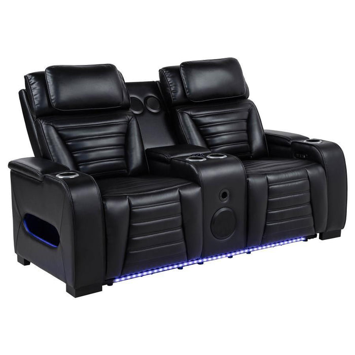 Zuma - Faux Leather Dual Power Reclining LED Loveseat - Black - Simple Home Plus