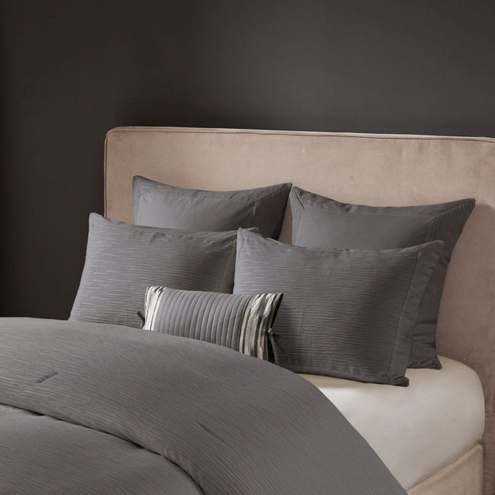 Hanae - Blend Yarn Dyed 3 Piece Comforter Set - Gray - Simple Home Plus