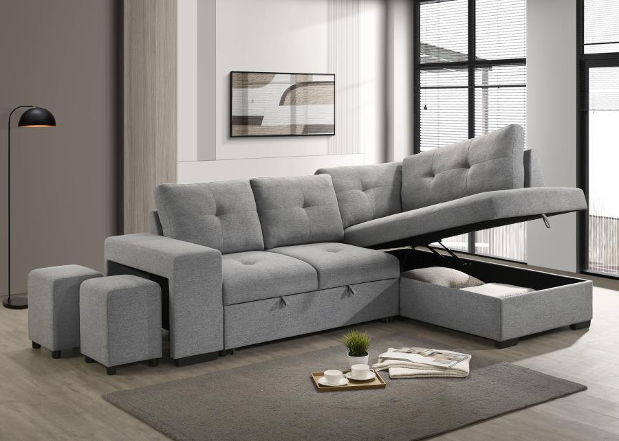 Roanne - Fabric Upholstered Sleeper Sectional Sofa - Gray - Simple Home Plus