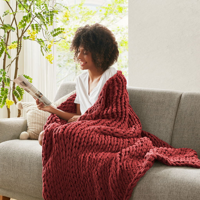 Chunky Double Knit - Handmade Throw - Red - Simple Home Plus