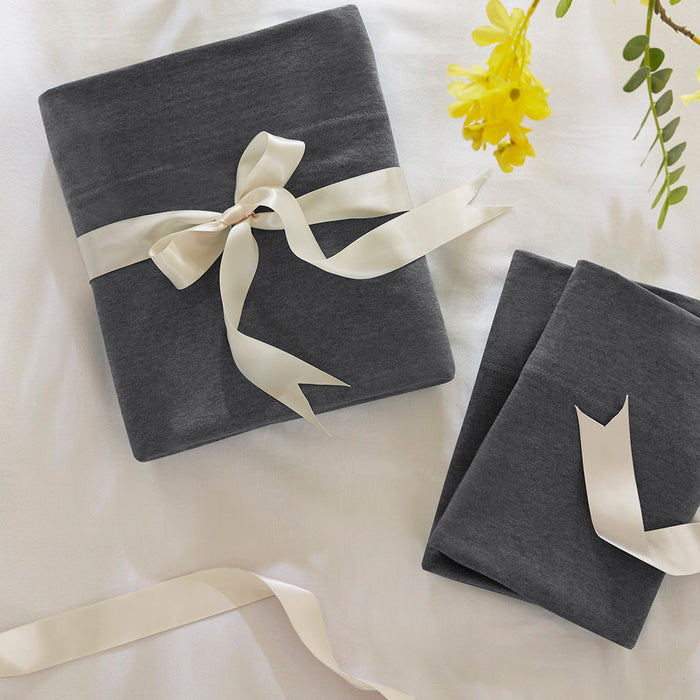Cotton Blend Jersey Knit - King All Season Sheet Set - Dark Gray