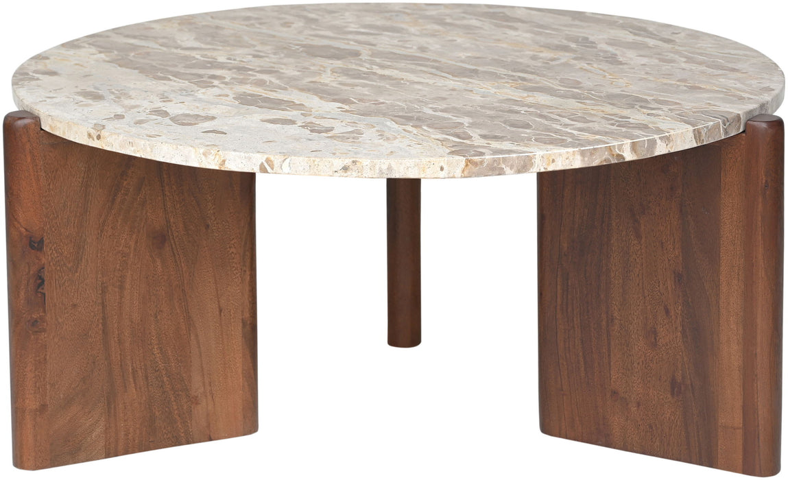 Varenna - Marble Top And Acacia Wood Base Coffee Table - Beige - Simple Home Plus