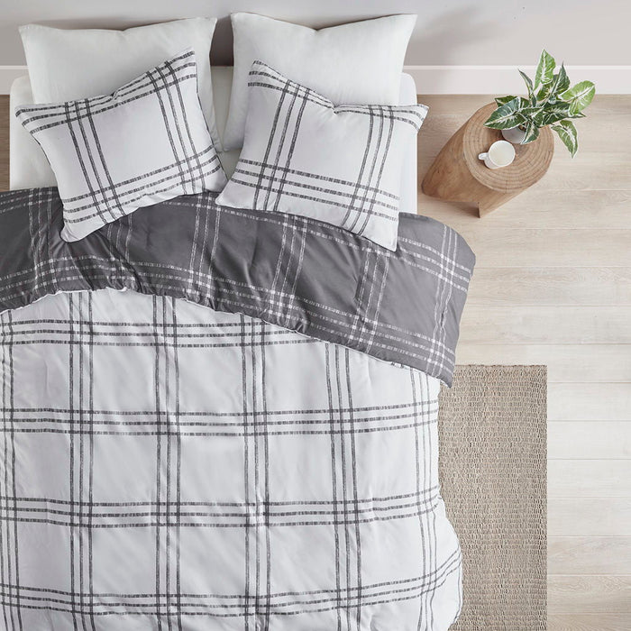 Pike - Plaid Reversible Comforter Set - White / Gray - Simple Home Plus