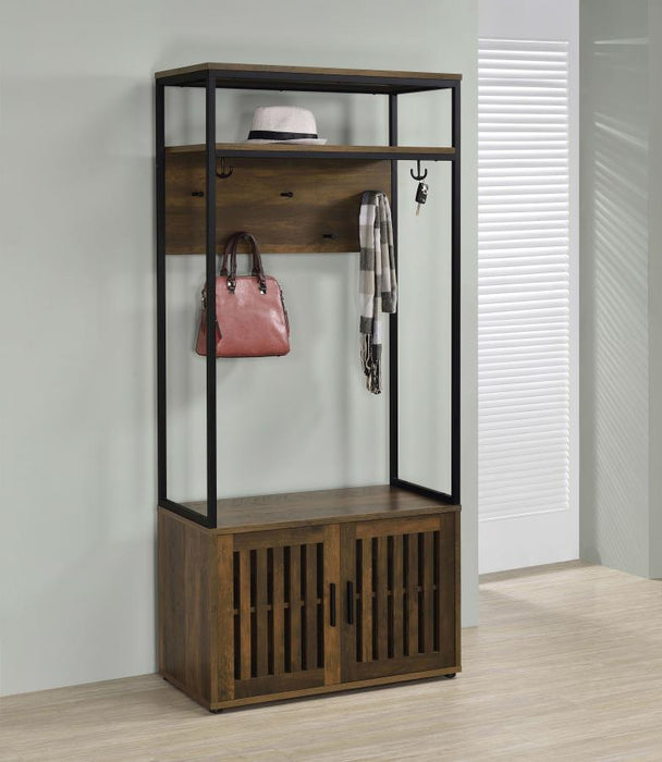 Quincy - 2 Door Coat Rack Hall Tree Storage Bench - Dark Pine - Simple Home Plus