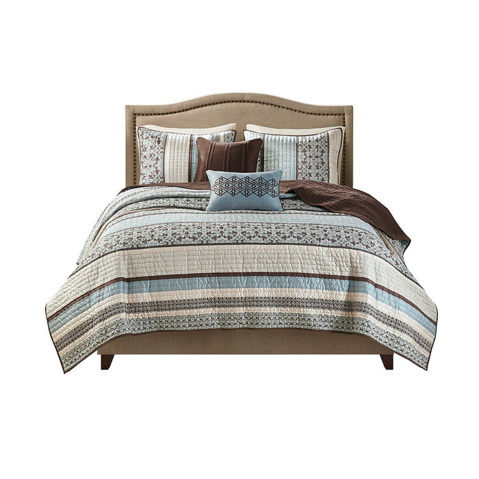 Princeton - King Reversible Coverletr (Set of 5) - Blue - Simple Home Plus