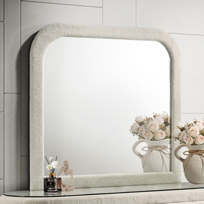 Sonya - Upholstered Bedroom Dresser Mirror - Ivory - Simple Home Plus