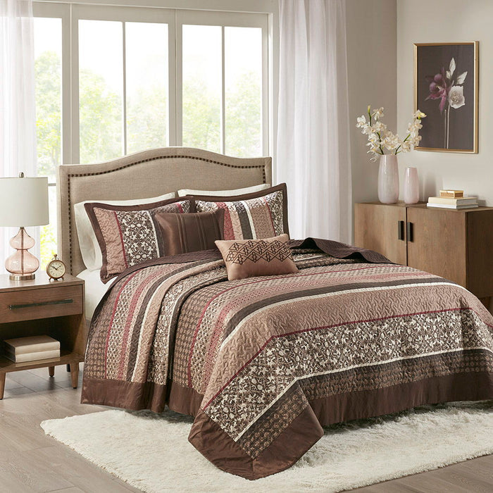 Princeton - King 5 Piece Reversible Bedspread Set - Red - Simple Home Plus