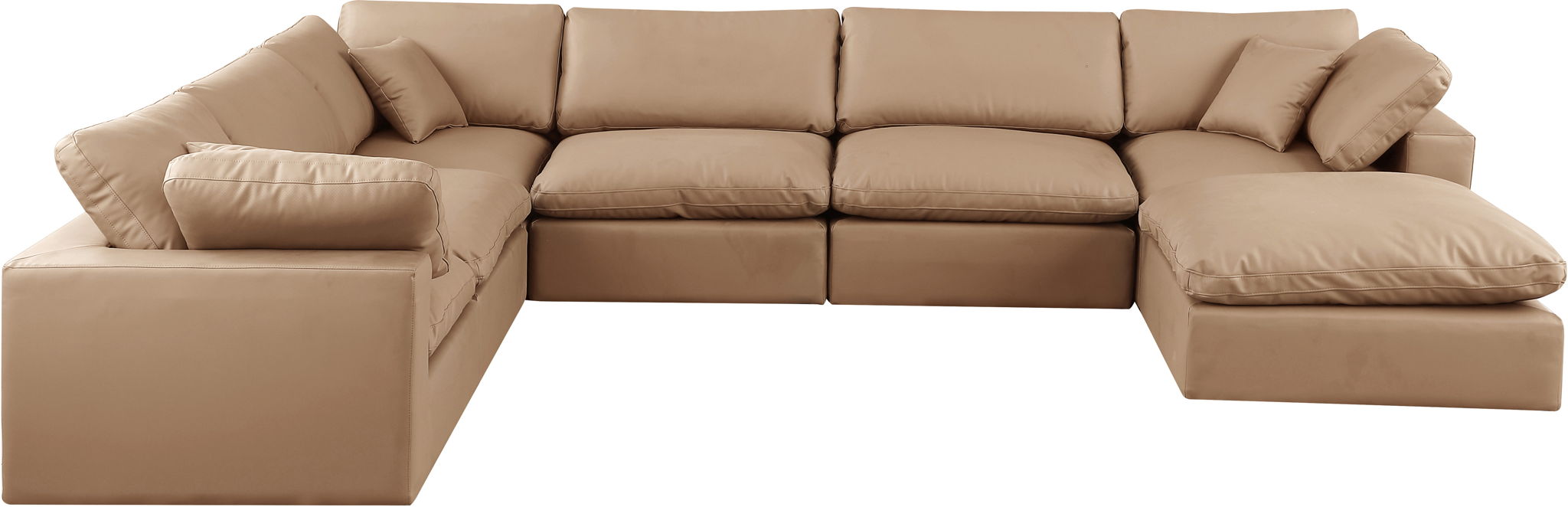 Comfy - 7 Piece Faux Leather Modular Sectional With Chaise - Tan - Simple Home Plus