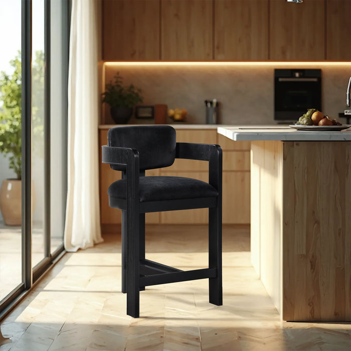 Sacha - Velvet Stool With Black Base - Simple Home Plus