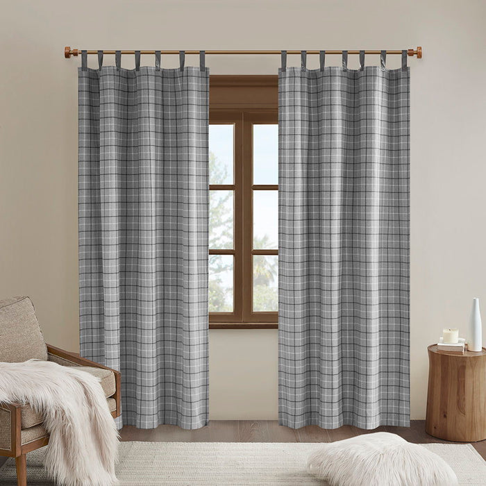 Anaheim - Plaid Faux Leather Tab Top Curtain Panel With Fleece Lining - Gray - Simple Home Plus