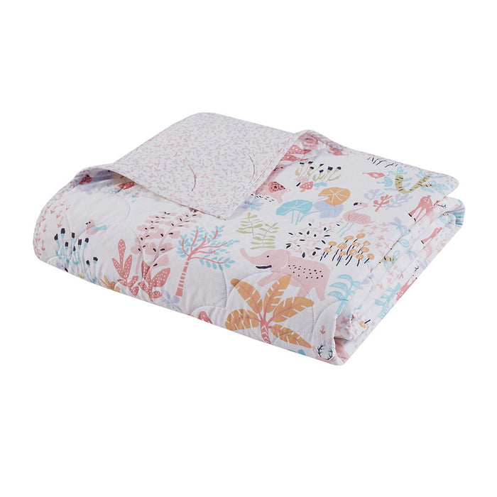 Iris - Twin Woodland Animals Reversible Cotton Quilt Set - Blush - Simple Home Plus