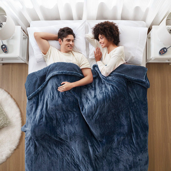 Heated Microlight to Berber - Blanket - Queen - Indigo