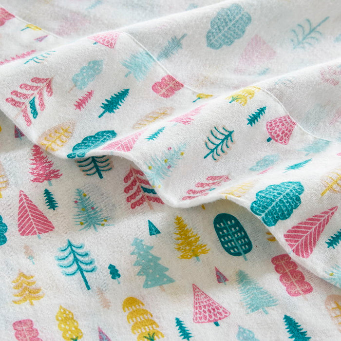 Cozy Soft - 3 Piece Twin Flannel Printed Sheet Set - White Holiday Trees