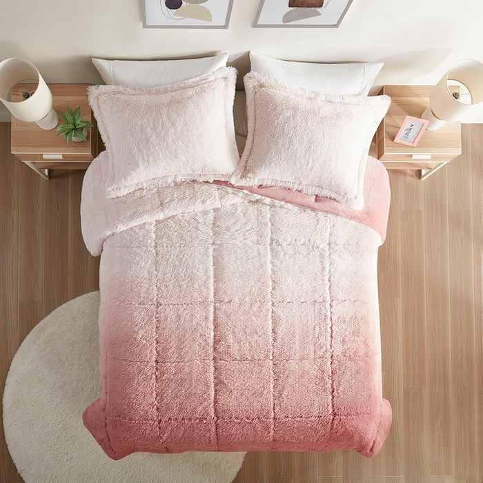 Brielle - King Ombre Shaggy Long Comforter Mini Set - Blush - Simple Home Plus
