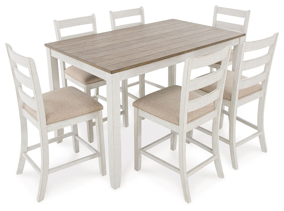 Skempton - White / Light Brown - Counter Height Dining Table and Bar Stools (Set of 7) - Simple Home Plus
