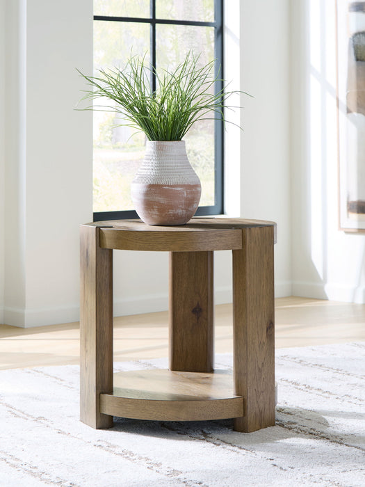 Flangren - Round End Table - Light Brown - Simple Home Plus