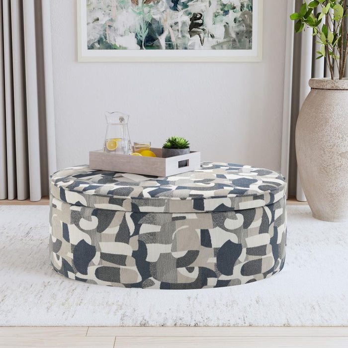 Tomkins - Oval Upholstered Storage Ottoman - Indigo Blue - Simple Home Plus