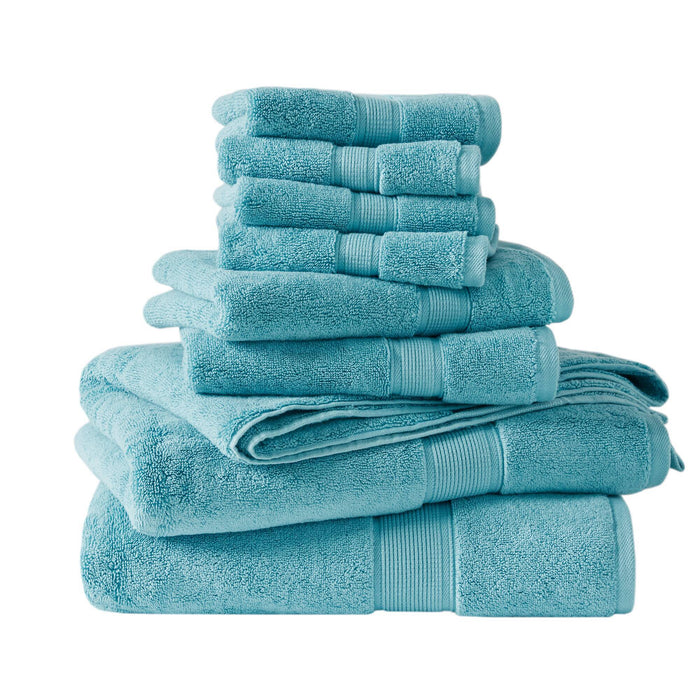 800GSM - 8 Piece Antimicrobial Towel Set - Aqua - Simple Home Plus