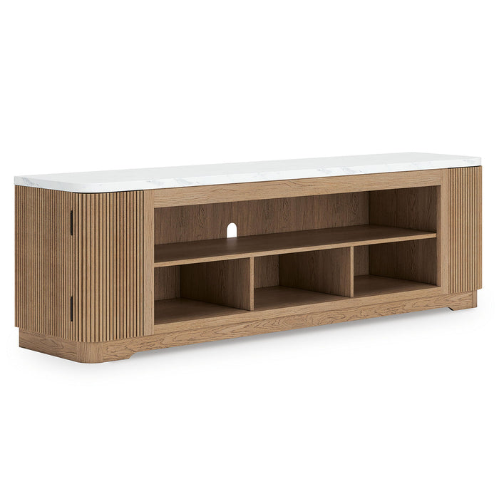 Camdill - XL TV Stand With Fireplace Option - Light Brown - Simple Home Plus