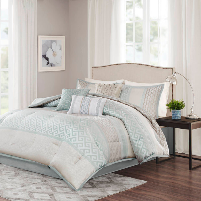 Bennett - California King Comforter (Set of 7) - Aqua - Simple Home Plus