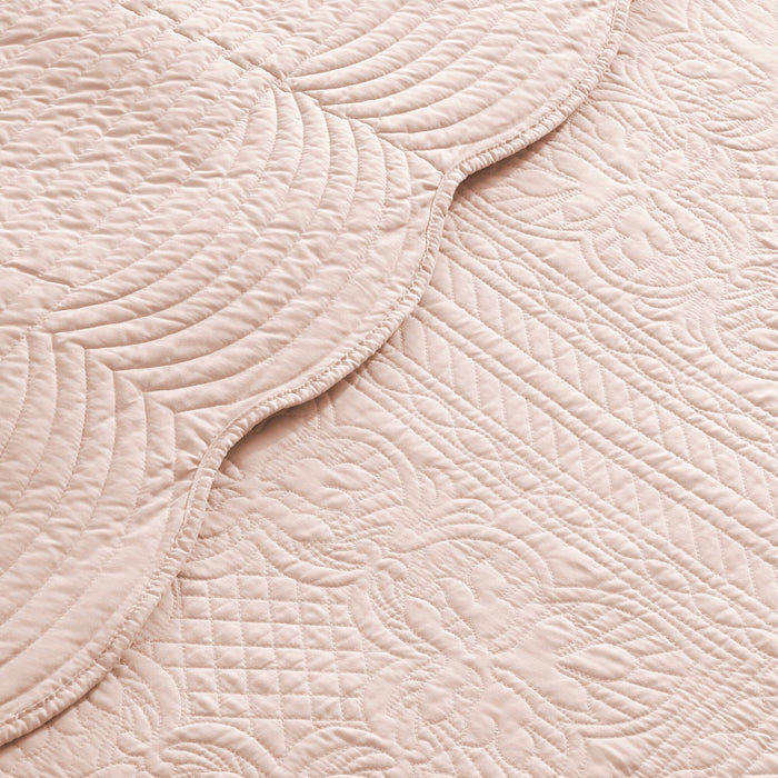 Tuscany - 3 Piece Reversible Scalloped Edge Coverlet Set - Blush - Simple Home Plus