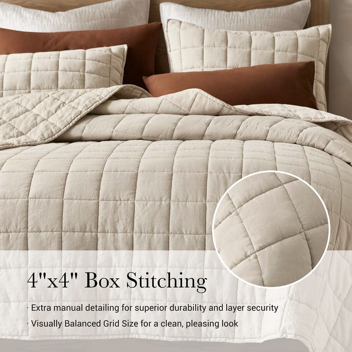 100% Linen - King/California King Linen Garment Washed Quilt Set - Linen - Simple Home Plus