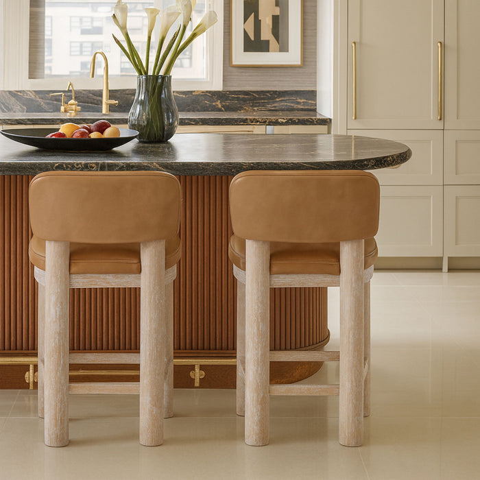 Paloma - Vegan Leather Upholstered Counter Stool (Set of 2) - Tan / Rich Natural - Simple Home Plus
