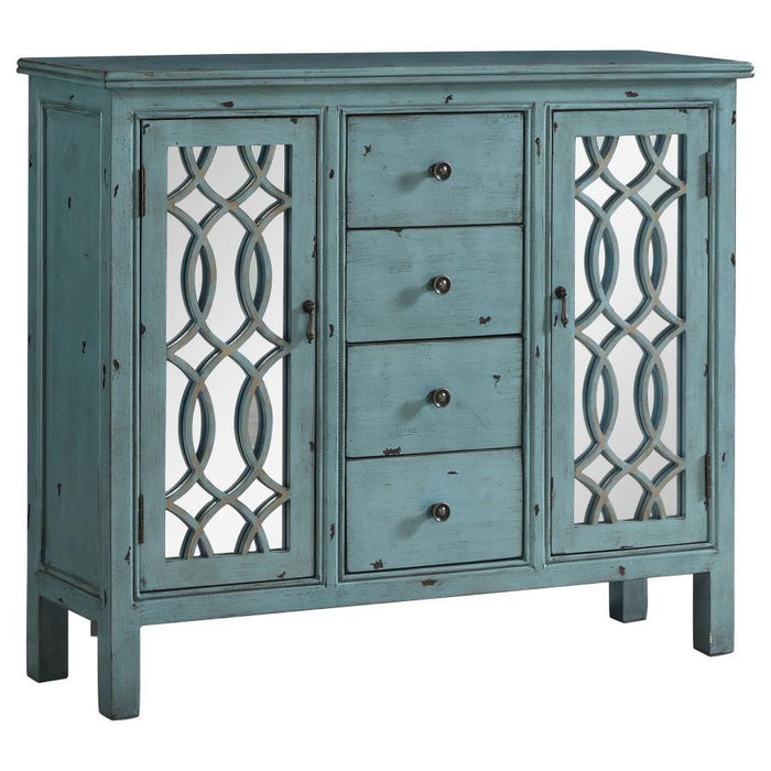 Rue - 4-Drawer Wood Trellis Accent Storage Cabinet - Blue - Simple Home Plus