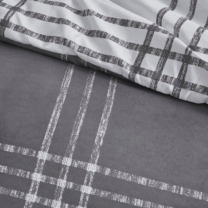 Pike - Plaid Reversible Comforter Set - White / Gray - Simple Home Plus
