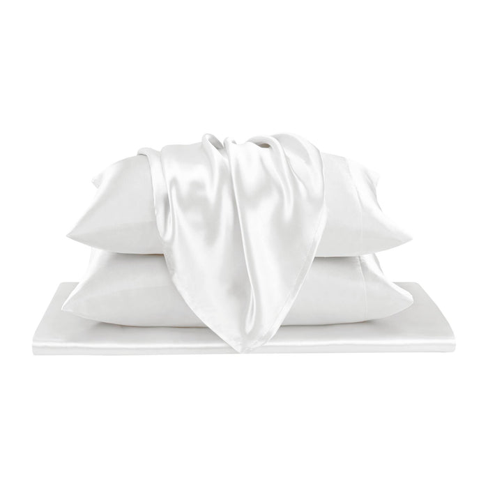 Satin - California King Wrinkle - Free Luxurious 6 Piece Sheet Set - White