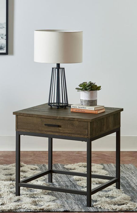 Byers - 1-Drawer Square Engineered Wood End Table - Brown Oak - Simple Home Plus