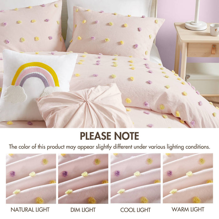 Callie - 5 Piece Full/Queen Pom Pom Comforter Set - Pink Multi - Simple Home Plus